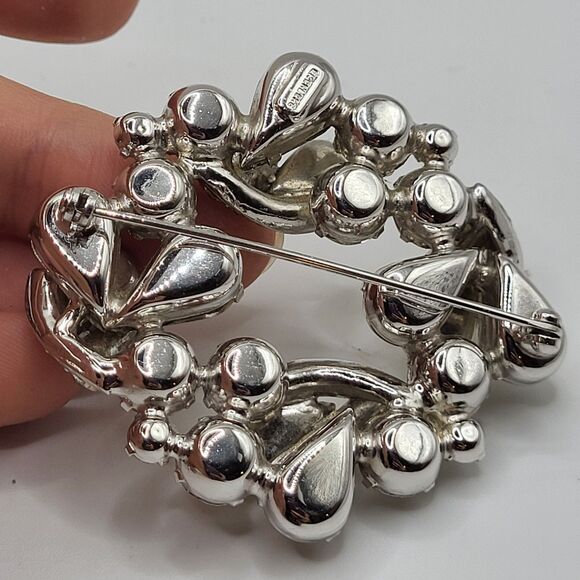 Vintage EISENBERG Clear Rhinestone Brooch Pin Costume Jewelry Silver Toned  2in - Picture 2 of 6
